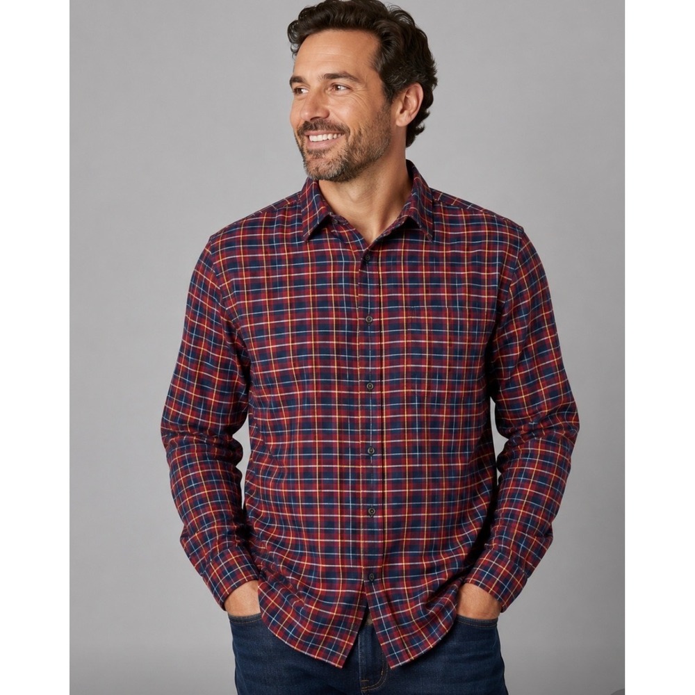 LL Bean Mens Flannel Shirt XL Regular Red Navy Blue Plaid Traditional Fit 299131